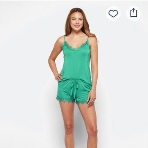 Emerald Lace Trim Pajama Set